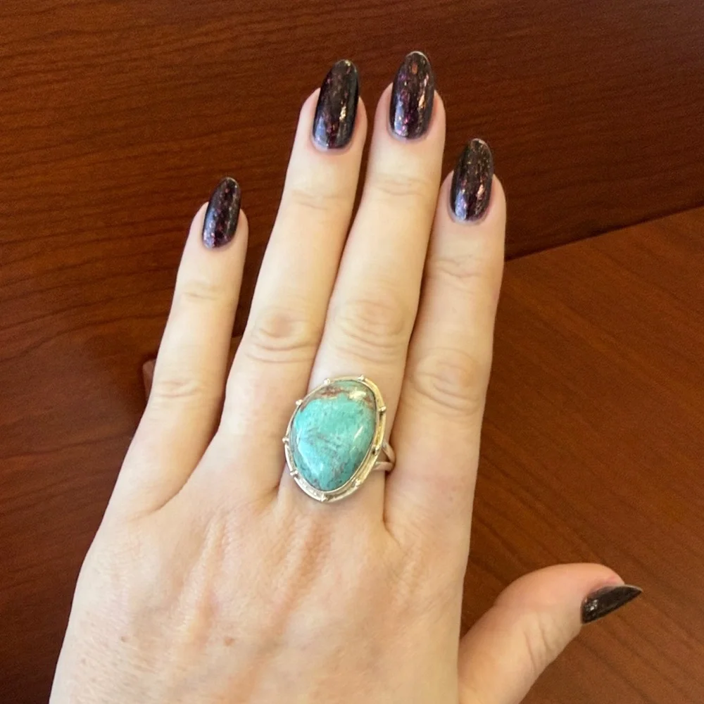 New 925 Sterling Silver Genuine Royston Turquoise Statement Ring Size 9.75